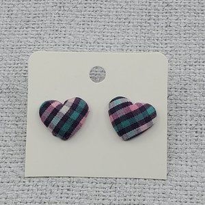 Women's Fabric Covered Handmade Postback Plaid Stainless Steel Earrings